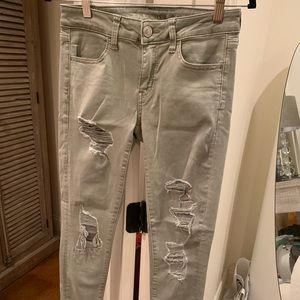 Olive green American eagle ripped jeans